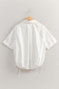 White Drawstring Hem Cotton Shirt