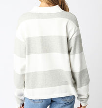 Load image into Gallery viewer, Off White/Grey Striped Button Sweater