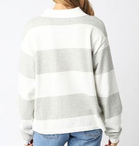 Off White/Grey Striped Button Sweater