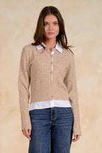 Load image into Gallery viewer, Tan/White Cardigan Collared Sweater Top