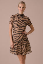 Load image into Gallery viewer, Tan/Black Zebra Print Organza Halter Dress