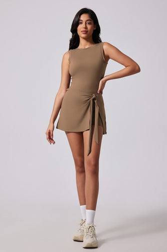 Coffee Slvls Tie Frnt Tennis Dress w/ Shorts