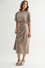 Load image into Gallery viewer, Mocha Satin Wrap Detail Midi Dress