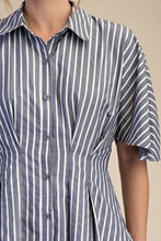 Load image into Gallery viewer, Navy Striped SS Belted Shirt Dress