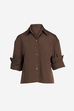Load image into Gallery viewer, Rolled Sleeve Button Up Blouse Chocolate