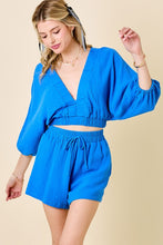 Load image into Gallery viewer, Azure Cropped V-Neck Top w/ Matching Shorts Set