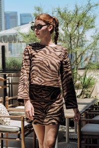 Black/Gold Tiger Print LS Suede Top