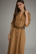 Load image into Gallery viewer, Camel Soft Suede Belted Maxi Dress