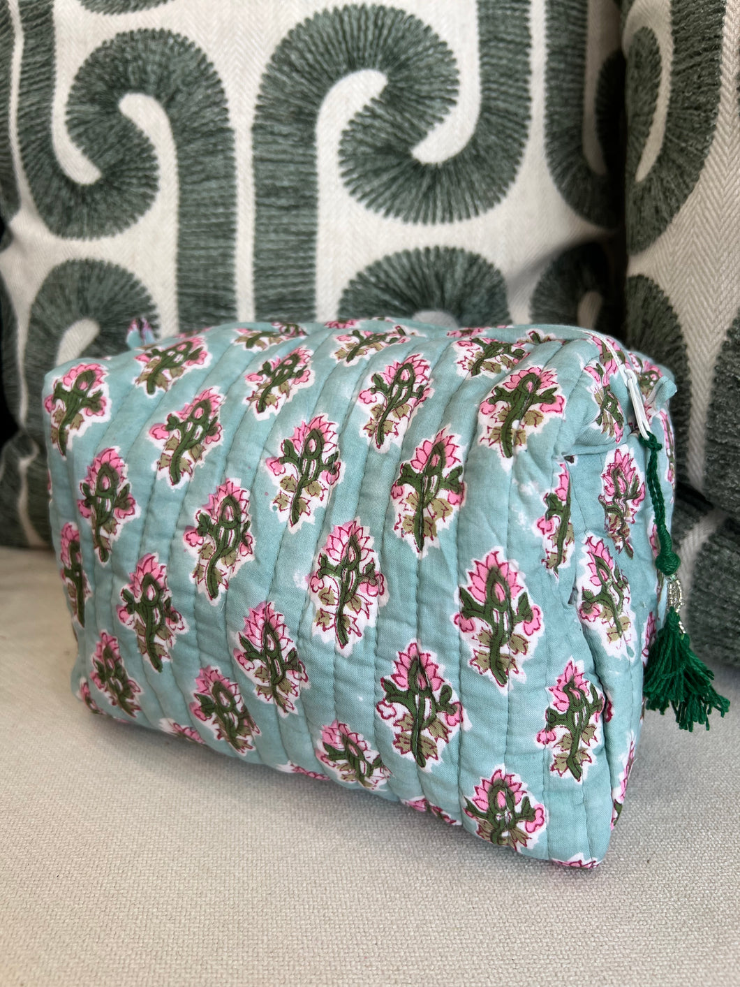 Quilted Block Printed Makeup Bag