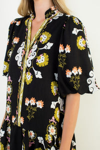 Black Puff Slv Floral Dress (THML)