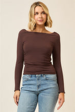 Load image into Gallery viewer, Brown Ruched Drop Shoulder LS Top