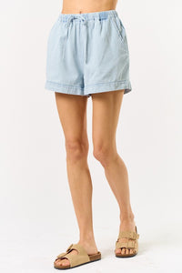 Light Denim Drawstring Denim Shorts