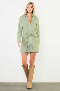 Green Striped LS Tie Frnt Dress (THML)