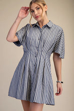 Load image into Gallery viewer, Navy Striped SS Belted Shirt Dress