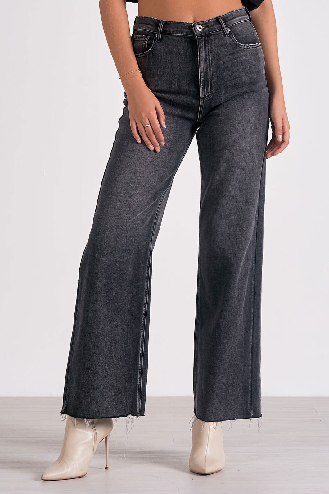 Black Washed Wide Leg High Waist Jean