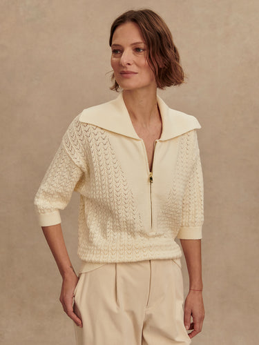 Varley Egret Arney Half Zip Knit Polo