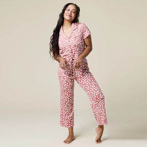 Softies Aria Slim Notch Collar Capri PJ Set-Copper Rose Dot