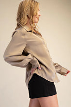 Load image into Gallery viewer, Mocha V-Neck Collared Button Down Shirt