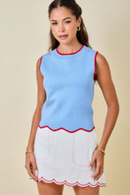 Load image into Gallery viewer, Blue/Red Slvls Knit Scalloped Hem Top