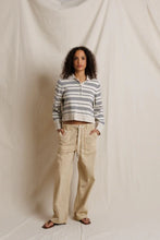 Load image into Gallery viewer, Perfect White Tee Oatmeal/Navy Stripe Rugby Sweater