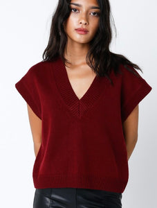 Crimson V-Neck SS Sweater Top