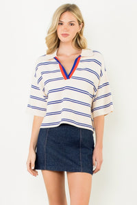 Blue Striped SS Knit Top (THML)