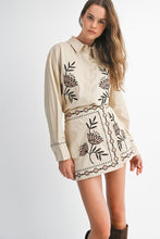 Load image into Gallery viewer, Taupe Embroidered Button Down Shirt + Skirt Set