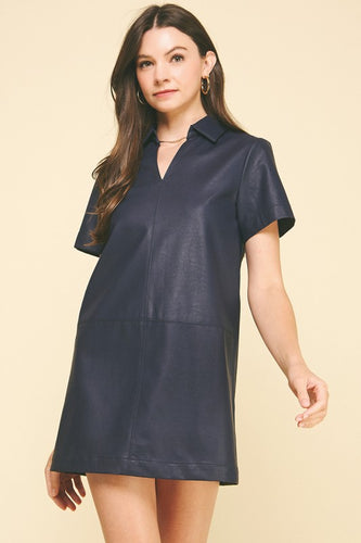 Navy Leather Tunic Dress