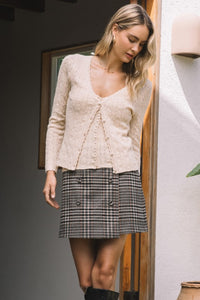 Cream Pointelle Knit Scalloped Button Down Top