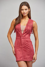 Load image into Gallery viewer, Maroon Suede Fringe Trimmed Fitted Dress