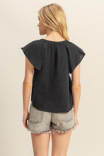 Load image into Gallery viewer, Black Flutter Slv Cotton Top