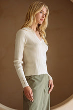 Load image into Gallery viewer, Cream Ribbed Knit Collared Shirt