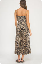 Load image into Gallery viewer, Zebra Print Pleated Satin Midi Dress