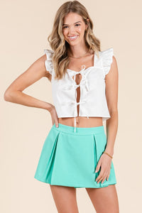 White Ruffle Ribbon Detail Top