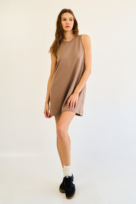 Mocha Brown Open Back Relaxed Fit Dress