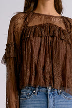 Load image into Gallery viewer, Brown LS Lace Ruffled Top