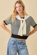 Load image into Gallery viewer, Black Striped SS Sweater w/ Shawl Set