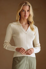 Load image into Gallery viewer, Cream Ribbed Knit Collared Shirt