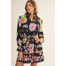 Load image into Gallery viewer, Black Floral Tie Frnt LS Dress