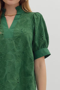 Green Floral Textured Puff Slv Top