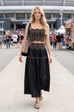 Load image into Gallery viewer, Black/Taupe Lace Trimmed Top + Skirt Set