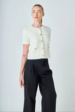 Load image into Gallery viewer, Cream SS Gold Button Cardigan Top