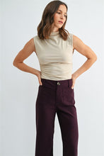 Load image into Gallery viewer, Lt. Taupe Shirring Waist Mock Neck Top