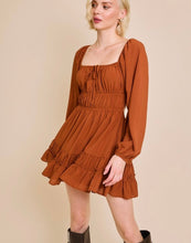 Load image into Gallery viewer, Rust Puff LS Tiered Mini Dress