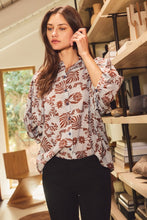 Load image into Gallery viewer, Blue/Maroon Printed Ruffled Blouse