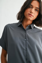 Load image into Gallery viewer, Steel Blue Dolman Slv Button Down Top