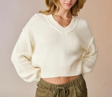 Load image into Gallery viewer, Cream V-Neck Solid Sweater