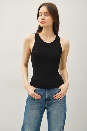 Soft + Stretchy Round Neck Black Tank Top