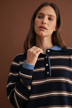 Load image into Gallery viewer, Navy Combo Striped Knit LS Top