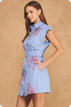 Load image into Gallery viewer, Chambray/Red Embroidered Belted Dress